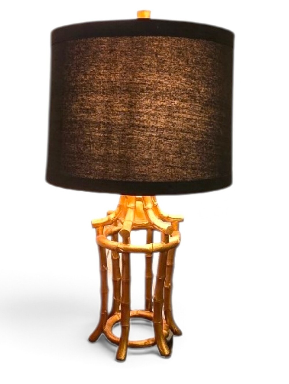 Vintage Hollywood Regency Gold-Gilded Faux Bamboo Pagoda Lantern Lamp